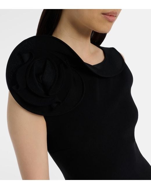 Roland Mouret Black Floral-Applique Crepe Midi Dress