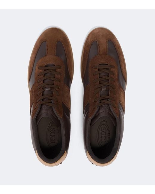 Tod's Brown Leather And Suede Sneakers for men