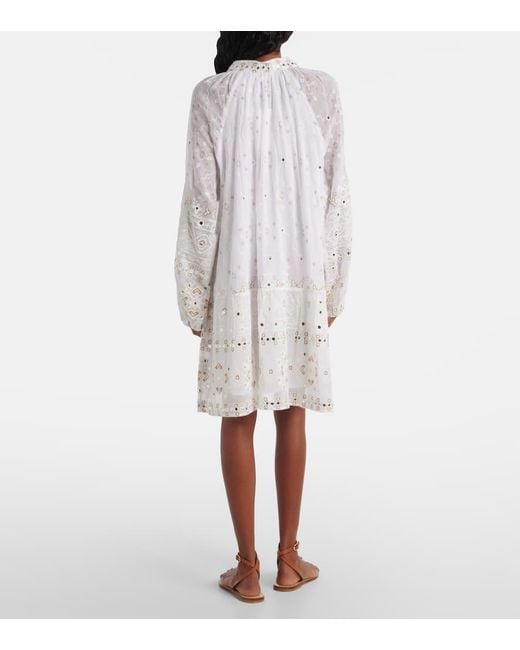 Juliet Dunn White Besticktes Minikleid Aus Baumwolle