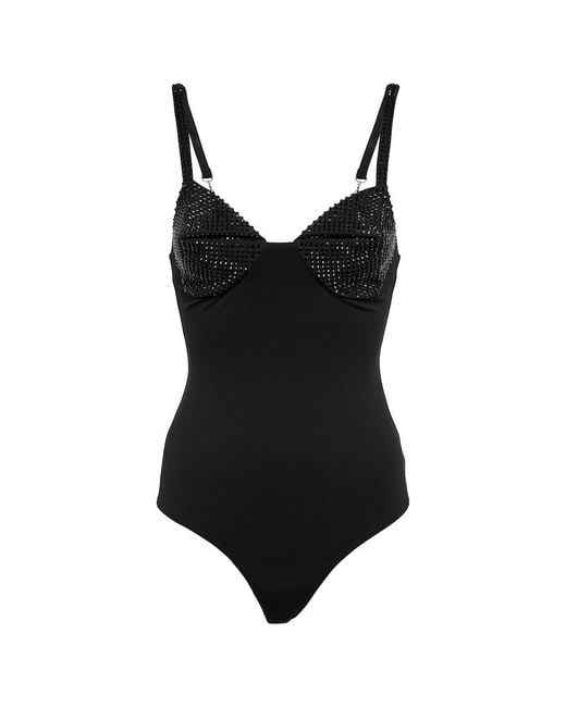 Area Black Embellished Jersey Bodysuit