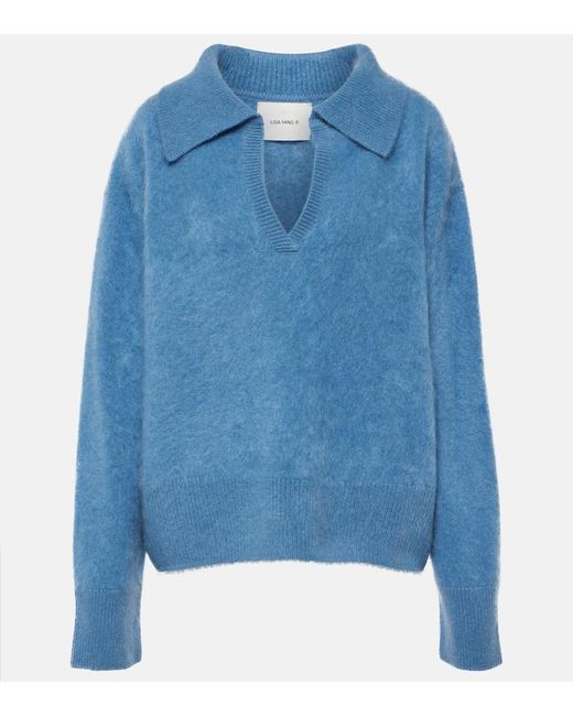 Lisa Yang Blue Kerry Cashmere Polo Sweater