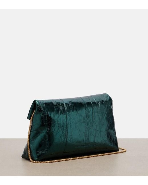 Dries Van Noten Green Medium Metallic Leather Clutch