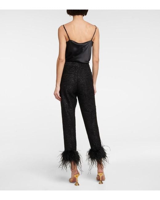 Rebecca Vallance Black Jourdan Feather-Trimmed Boucle Pants