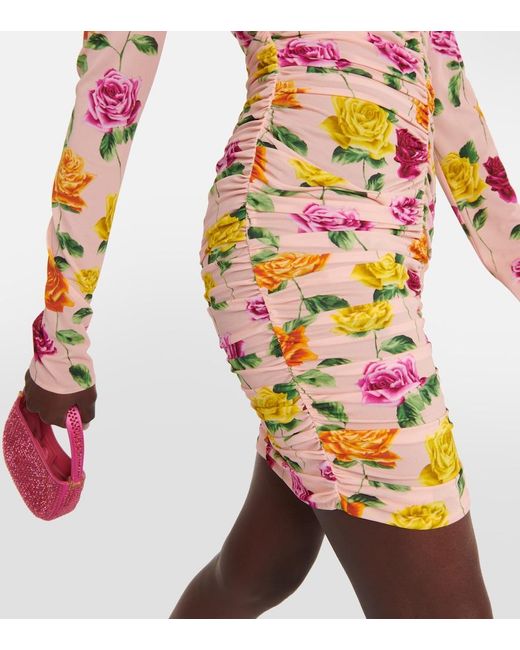 Magda Butrym Pink Ruched Off-Shoulder Floral Minidress