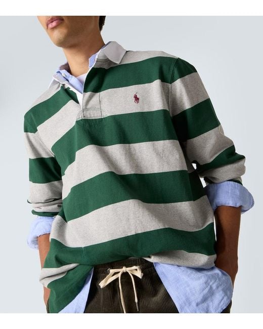 Polo Ralph Lauren Green Striped Cotton Polo Shirt for men