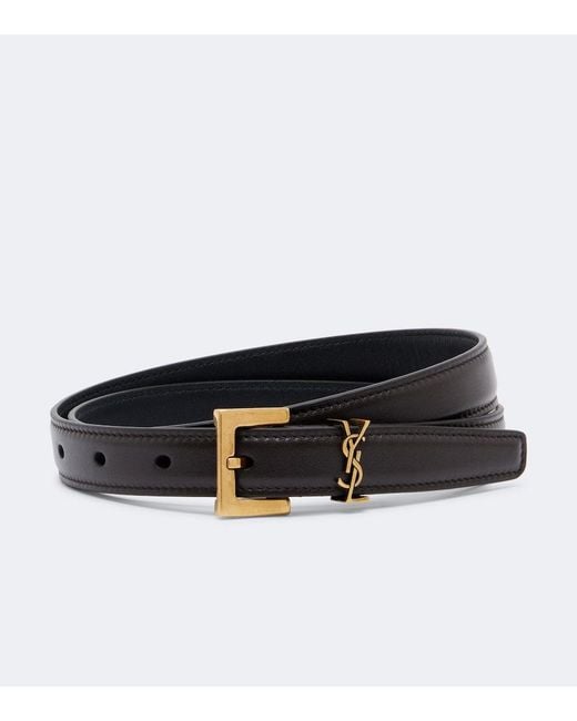 Saint Laurent Black Cassandre Leather Belt