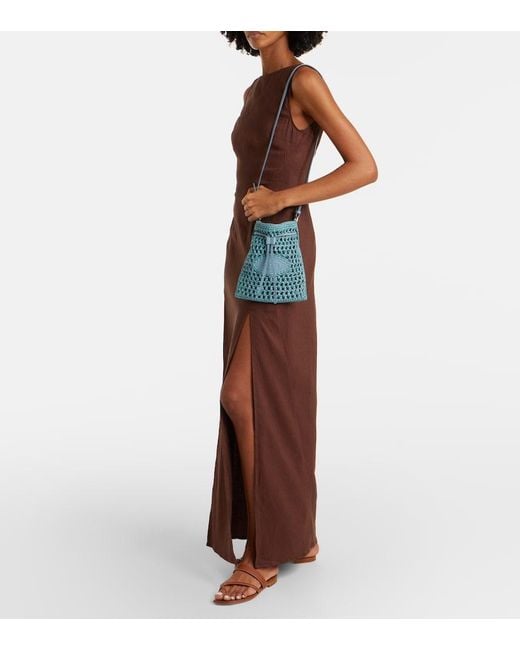 Tod's Blue Ebl Mini Raffia-Effect Bucket Bag