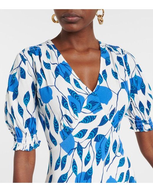 Diane von Furstenberg Blue Jemma Printed Crepe Midi Dress