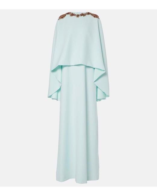 Costarellos Blue Elin Embellished Caped Crepe Gown