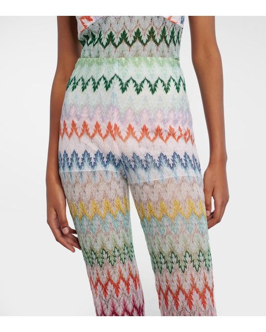Missoni Green Open-Knit Lame Flared Pants