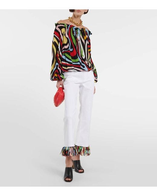 Pantalones De Tiro Alto Cropped Emilio Pucci de color White