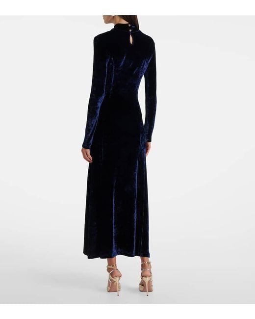 Rabanne Blue Draped Velvet Midi Dress