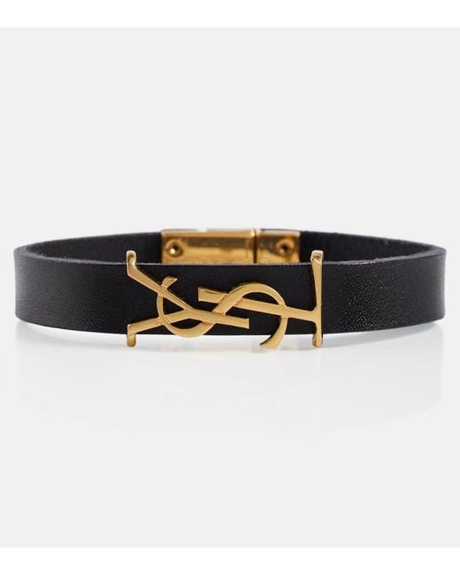 Saint Laurent Black Lederarmband Mit Ysl-Anhänger