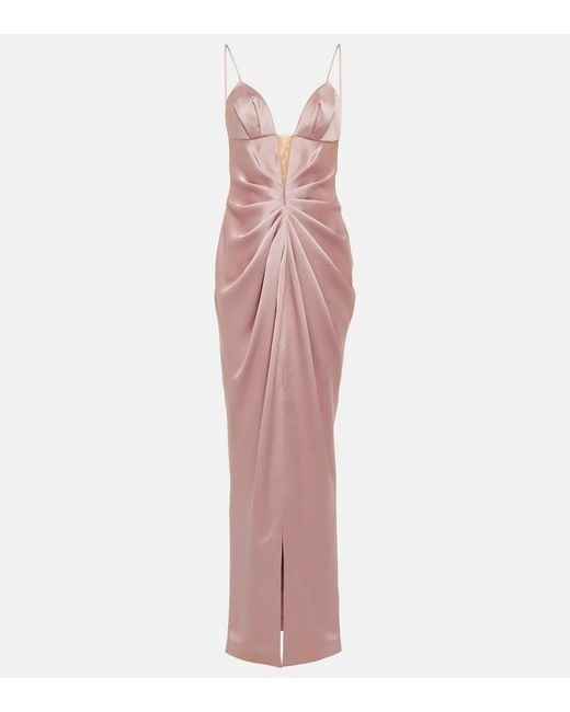 Rasario Pink Draped Satin Gown