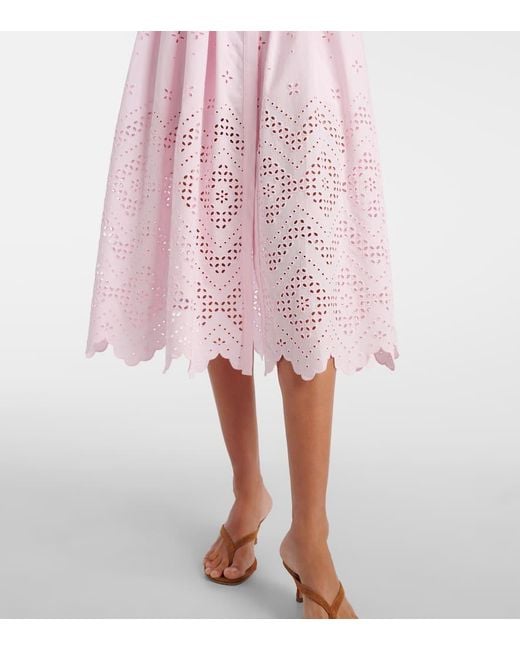 Self-Portrait Pink Broderie Anglaise Cotton Midi Dress