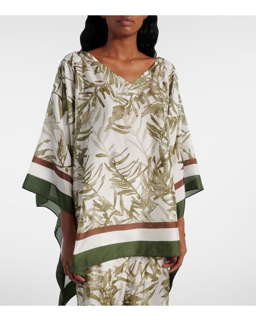 Brunello Cucinelli Green Printed Silk Kaftan