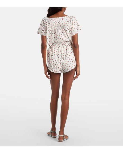 Posse White Delia Printed Cotton Shorts