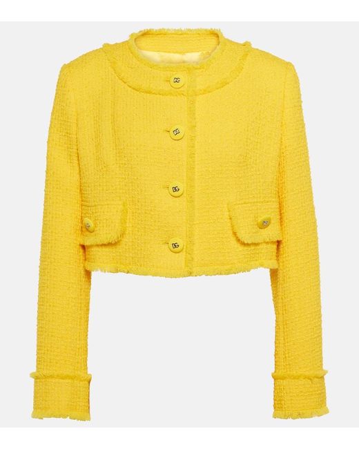 Giacca cropped in tweed di misto lana di Dolce & Gabbana in Yellow