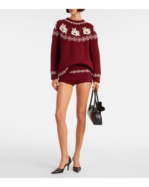Magda Butrym Red Crochet Wool Shorts