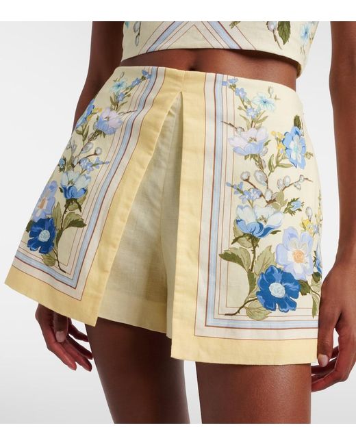 Self-Portrait White Floral Linen And Cotton Shorts