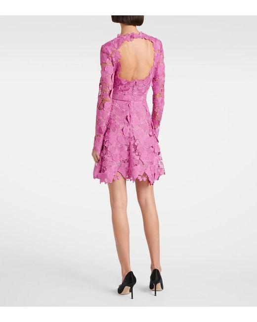 Oscar de la Renta Pink Floral Lace Minidress