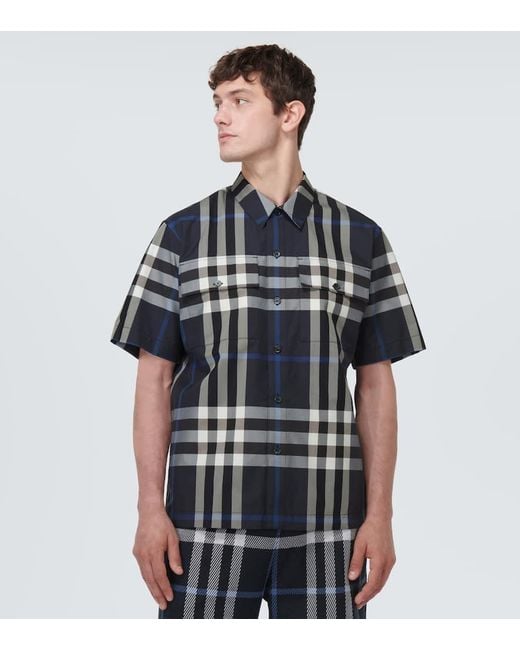 Burberry Baumwollmisch-Hemd in Check in Blue für Herren