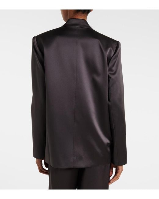 The Sei Black Double-Breasted Silk Satin Blazer