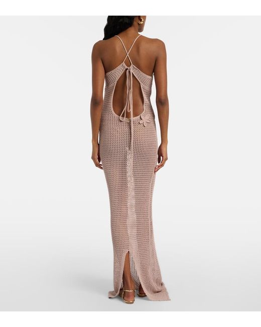 Bananhot Pink Hilsa Open-Knit Lame Maxi Dress