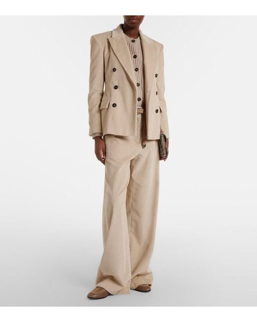 Brunello Cucinelli Natural Monili Cotton Corduroy Wide-Leg Pants
