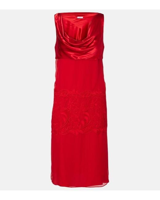 Ferragamo Red Draped Silk Midi Dress