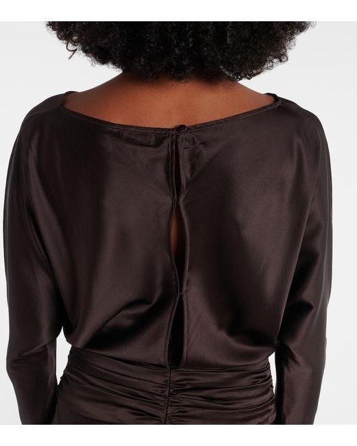 Staud Brown Freda Ruched Silk-Blend Gown