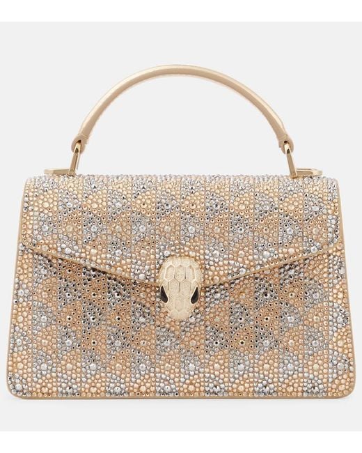 BVLGARI Natural Serpenti Forever Embellished Suede Tote Bag