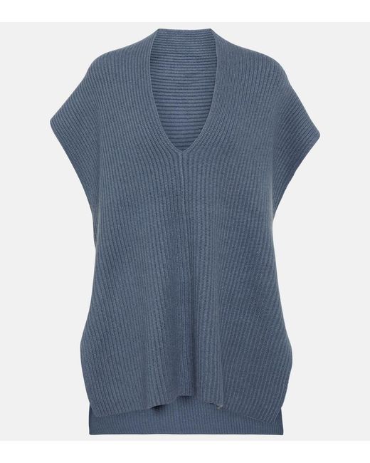 Joseph Blue Ribbed-Knit Cashmere Top
