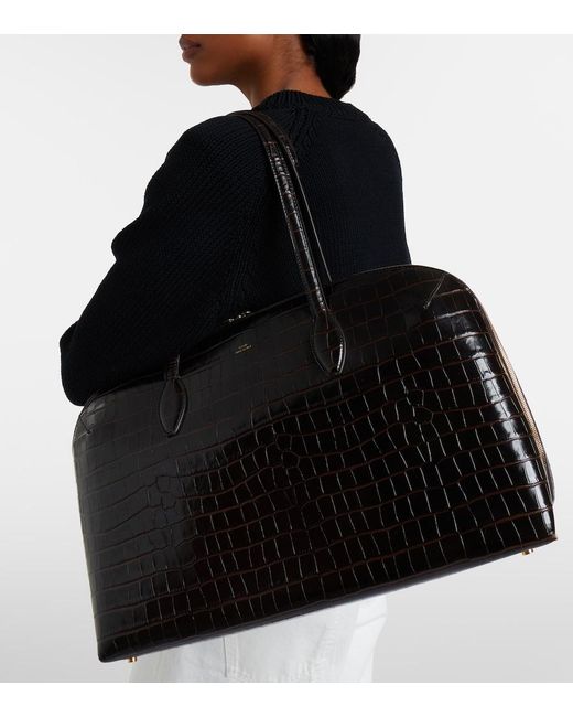 Totême Black Croc-Effect Leather Tote Bag