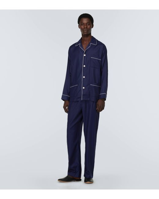 Derek Rose Blue Lombard 6 Cotton Jacquard Pyjamas for men