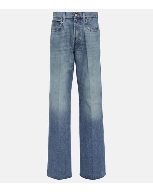 Gucci Blue Mid-Rise Straight Jeans Horsebit