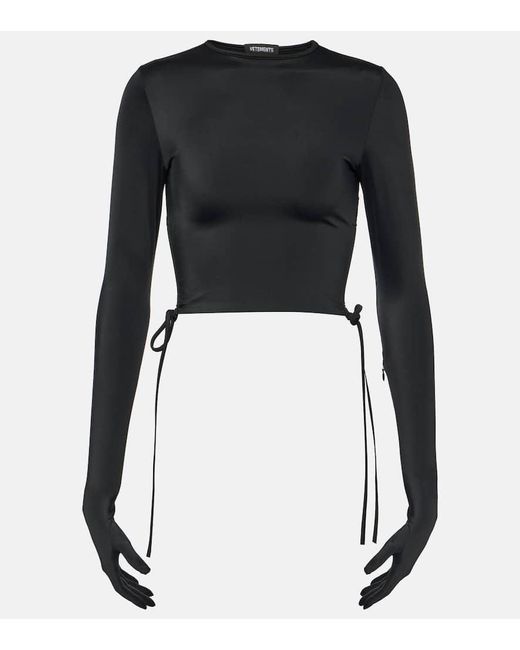 Crop top de jersey anudado a la cintura Vetements de color Black