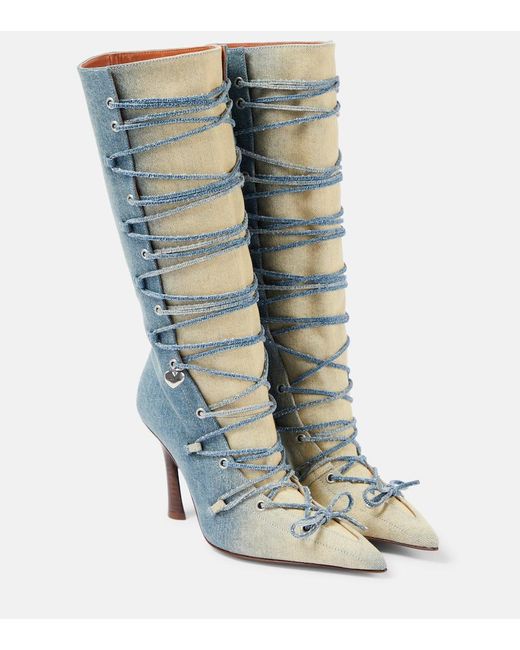 Acne Blue Bitten Denim Knee-High Boots