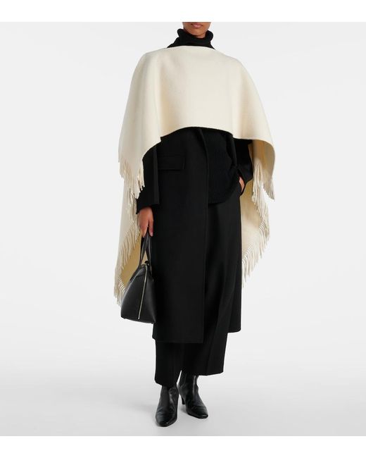Totême  White Fringed Wool-Blend Poncho