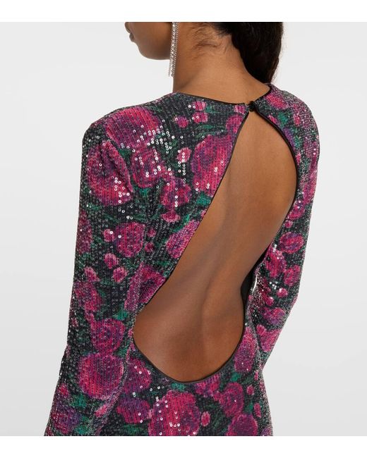 ROTATE BIRGER CHRISTENSEN Purple Sequin-embellished Open-back Recycled-polyester Mini Dress