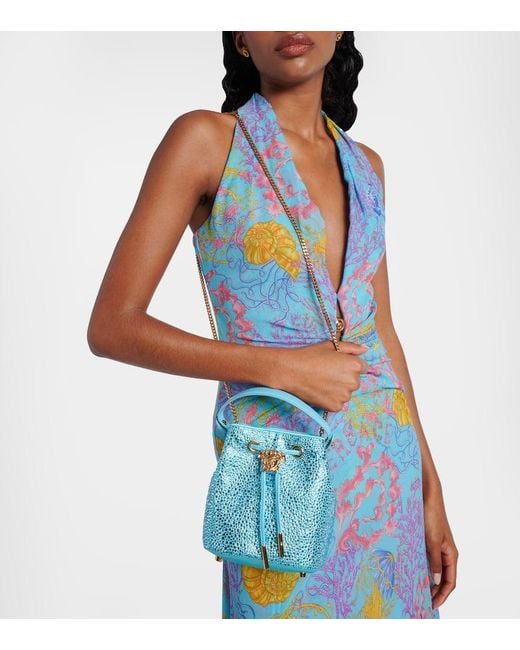 Versace Blue La Medusa Medium Embellished Bucket Bag