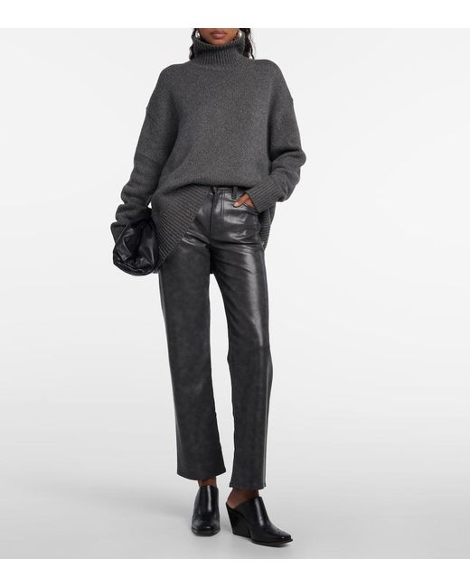 Agolde Gray Sloane Mid-Rise Leather Straight Pants