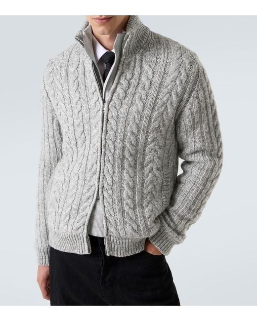 Herno Gray Cable-Knit Wool Jacket for men