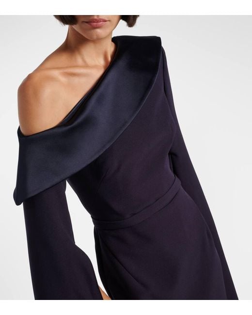 Safiyaa Blue Rinoa Caped Crepe Gown