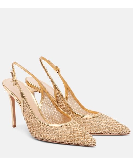 Gianvito Rossi Natural Nikki Leather-Trimmed Slingback Pumps