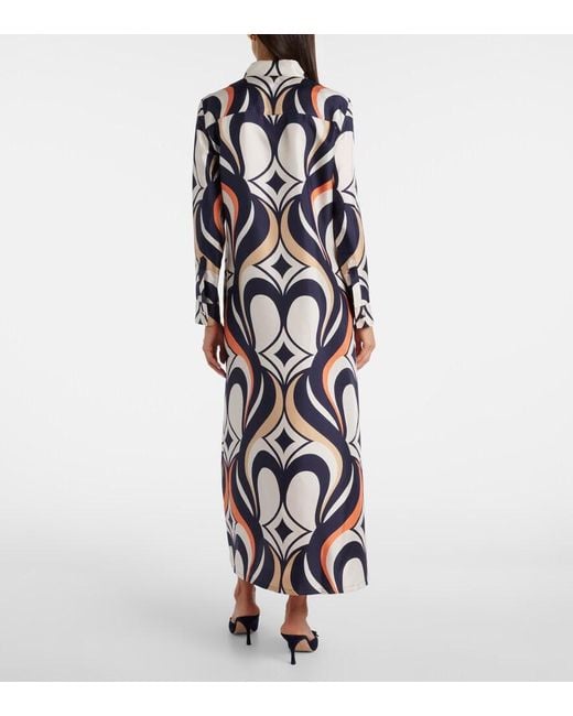 LaDoubleJ White Chemise Swing Printed Silk Shirt Dress