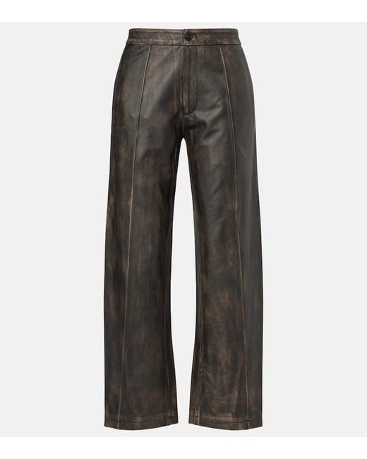 JACQUES WEI Gray Weite High-Rise-Hose Aus Leder