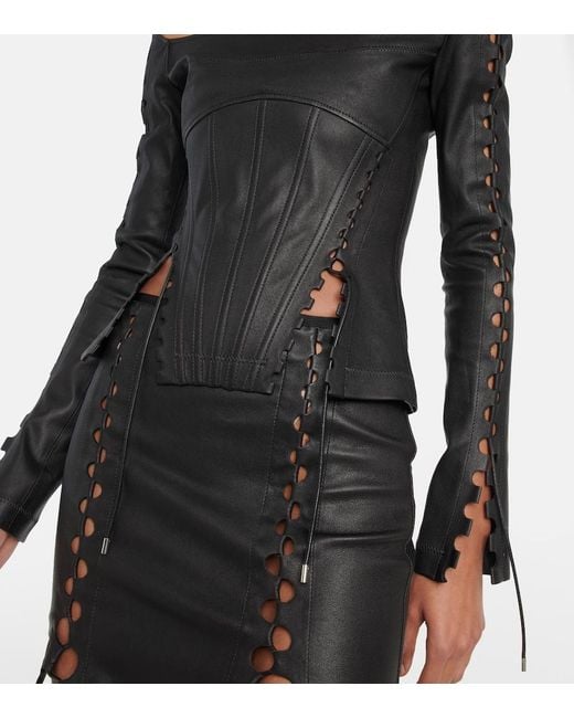 Dion Lee Black Hinge-Seam Leather Bustier Top