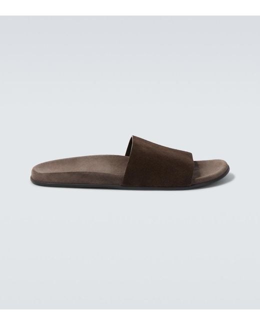 The Row Brown Hugh Suede Slides for men