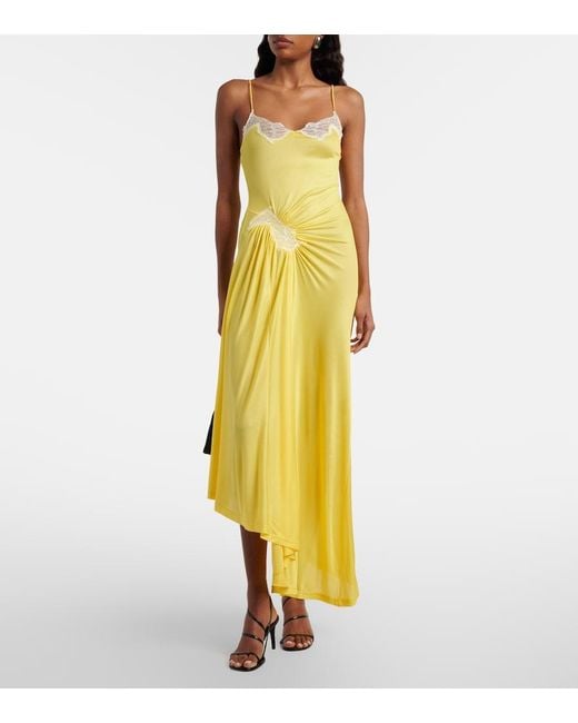 Christopher Esber Yellow Cami Lace-Trimmed Ribbed-Knit Cocktail Dress